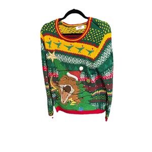 Holiday Time Knit Dinosaur T-Rex Christmas Ugly Sweater M Medium (38-40)